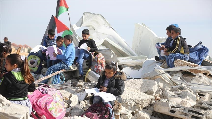 Israel demolishes a school for the second time in the Abu al-Nawwar community.