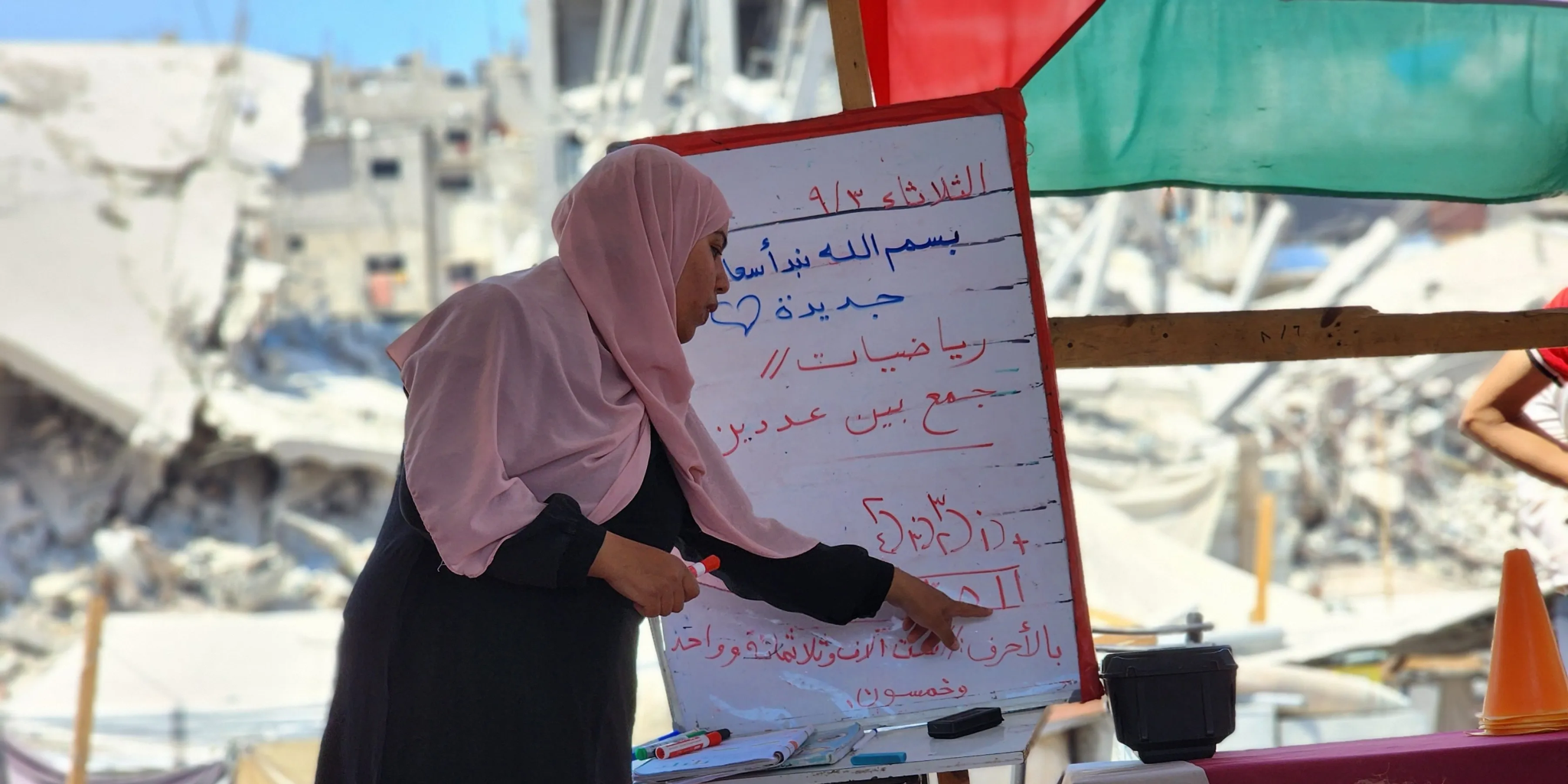 A makeshift classroom in Deir al-Balah.